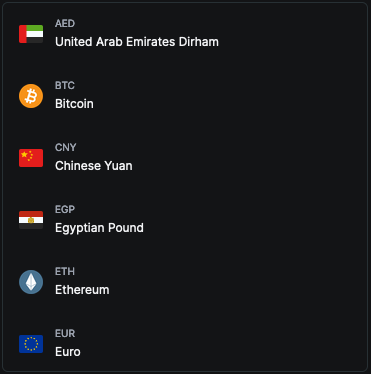 currencies list